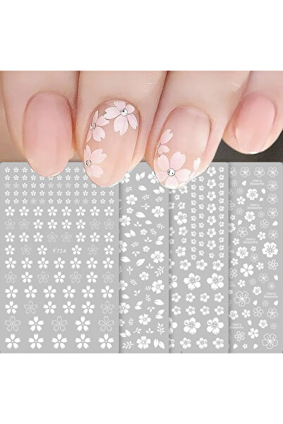 Choice 4 قطع F724-727 ملصقات أظافر ثلاثية الأبعاد على شكل زهرة الكرز البيضاء ...