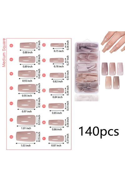 Choice Medium Square 112pcs/140pcs1Box 5-color short coffin/almond/oval/square nail tips, 14 different size