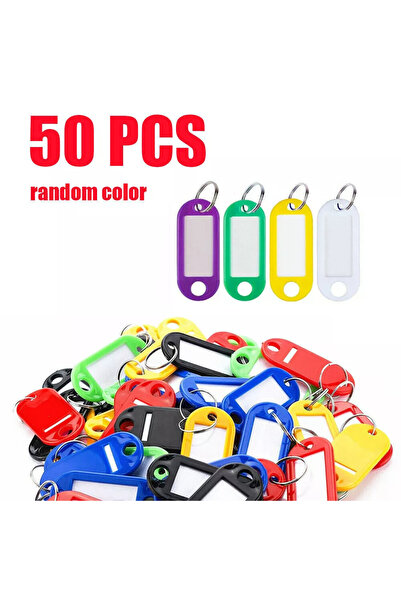 Choice 50pcs random color 5-200pcs Plastic Key Tags with Split Keychain Ring ...