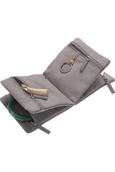 Choice منظم مجوهرات قابل للطي رمادي اللون، متعدد الأقسام، حقيبة تخزين مجوهرات...