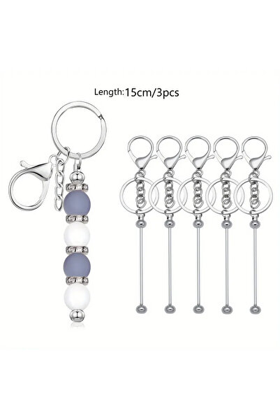 Choice Silver-3pcs DIY Keychain Blanks Beadable Metal Bars Jewelry Making Cra...