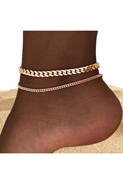 Choice CS6035501JCD طقم خلخال بسيط سميك ورقيق باللون الذهبي من قطعتين للنساء غير الرسميات