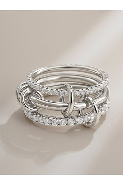 Choice طقم خواتم نسائية فاخرة متعددة الطبقات مطلية بالذهب ومرصعة بالزركونيا ا...