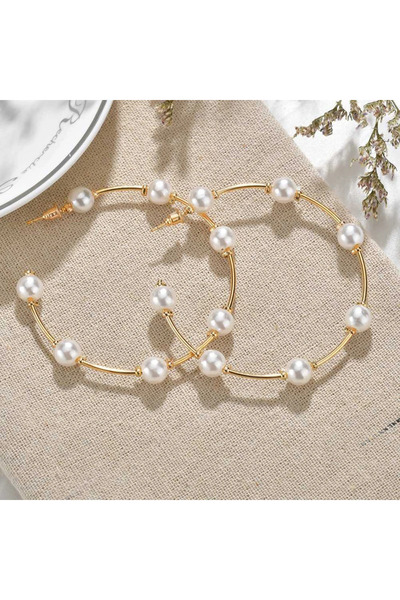 Choice E0047M-7Pearl 5 Style Imitation Pearl Large Hoops Earrings Luxury Pear...
