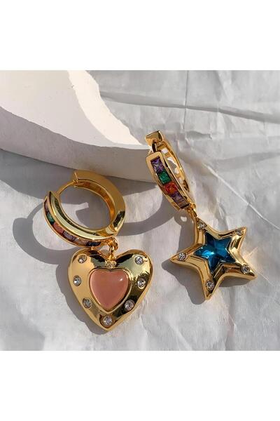 Choice Gold Color Cute Romantic Heart Star Copper Zirconia Pendant Earrings F...