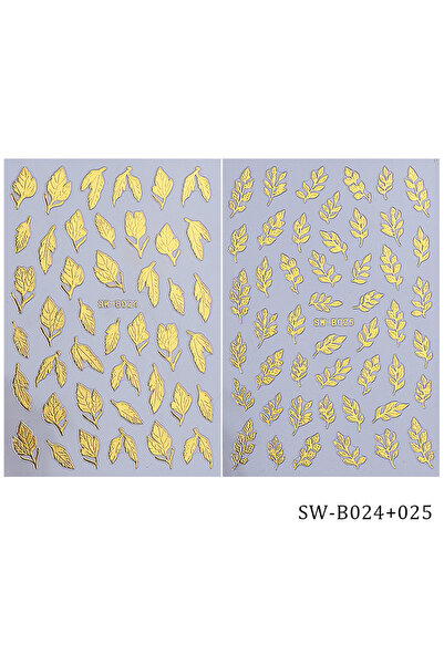 Choice SW-B024-025 قطعتان من ملصقات الأظافر المعدنية البسيطة على شكل ورقة ذهبية ثلاثية الأبعاد بتصميم مرآة معدني ثلاثي الأبعاد