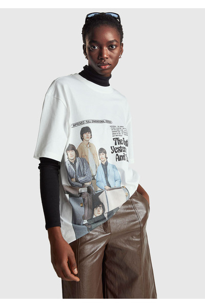 United Colors of Benetton Unisex White Mix 100% Cotton the Beatles Printed T-Shirt