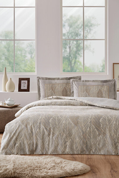 Özdilek Folha De Ouro Single Duvet Cover Set with Elastic Fitted Sheet