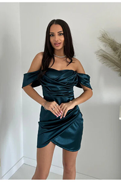 OEMN Women's Mini Dress with Dropped Shoulder Straps and Satin Look - Milla