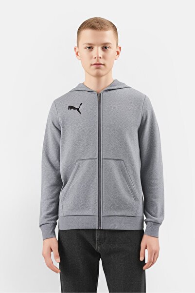 Puma Kids Boy Embroidered Logo Long Sleeve Outdoor Hoodie, Grey