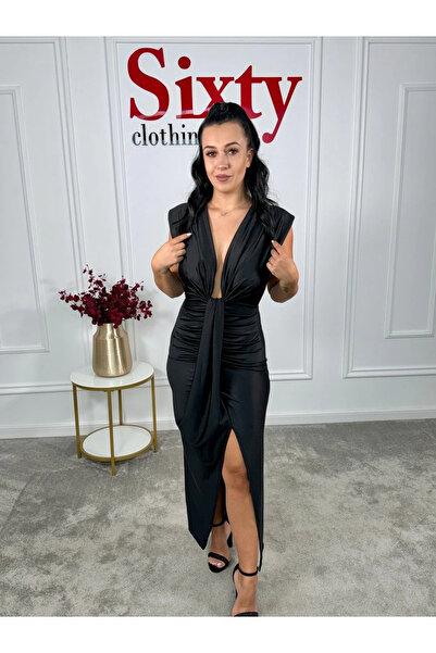 OEMN Women's Satin Dress with ruffles and deep neckline - Hannah