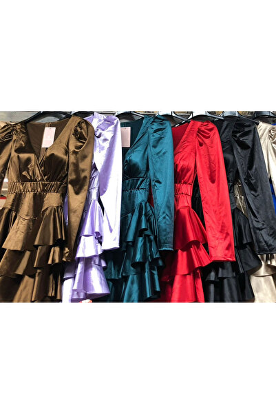 OEMN Women's Satin Baby Doll Dress with Long Sleeves - Clara