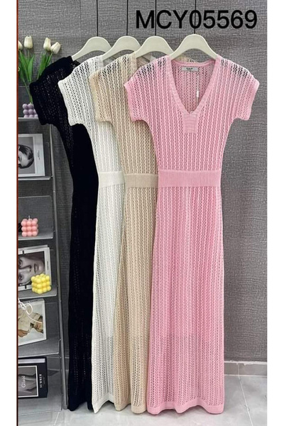 OEMN Short sleeve knitted summer midi dress