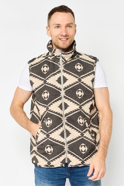 ASOS Design Men Aztec Print Vest Jacket, Grey