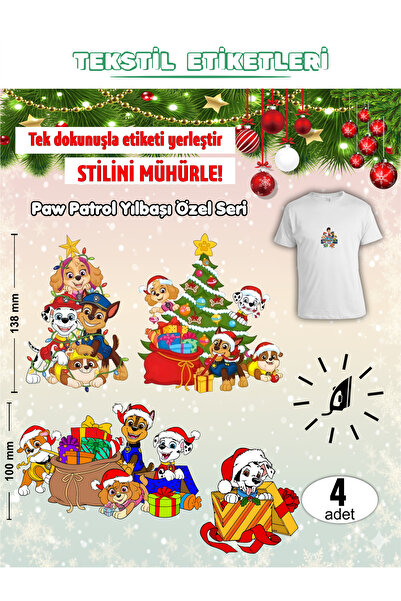 AGG Reklam Ütü ile Yapışan Kıyafet Etiketi Paw Patrol Yılbaşı Özel Seri