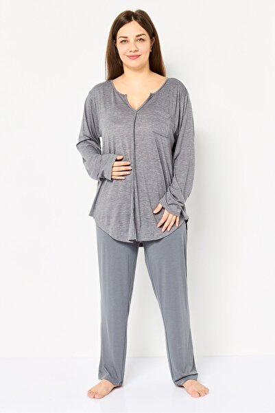Christian Siriano Women 2 Piece Plain Pajama Top And Bottom Pajamas Set, Grey