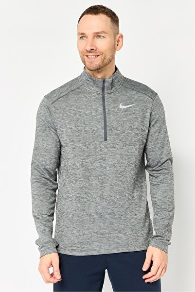 Nike Men Dri-Fit Long Sleeve Running Sweatshirt, Heather Grey