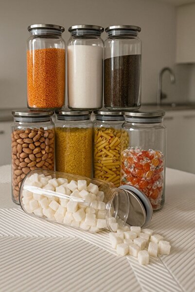 ozbience 12'li 1300 ml Vakumlu Metal Kapaklı Cam Kavanoz Seti, Saklama Kabı