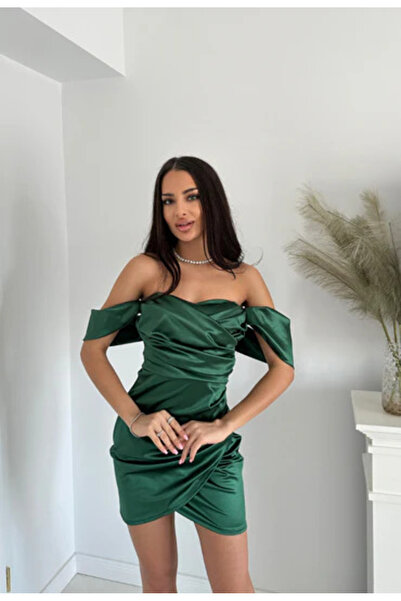 OEMN Women's Mini Dress with Dropped Shoulder Straps and Satin Look - Milla