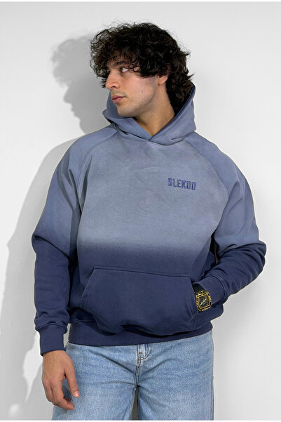 SLEKOO Unisex Faded Washed Oversize Hoodie Dark Navy Blue Edition