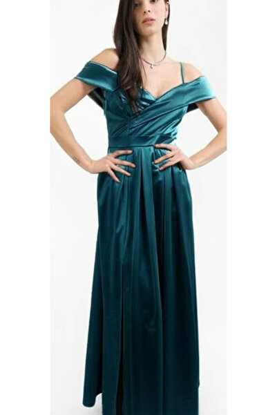 OEMN Women's Long Satin Dress with Lapels and Straps