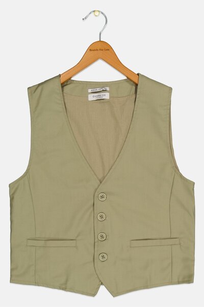 Overkids Kids Boy V-Neck Solid Vest Jacket, Light Olive