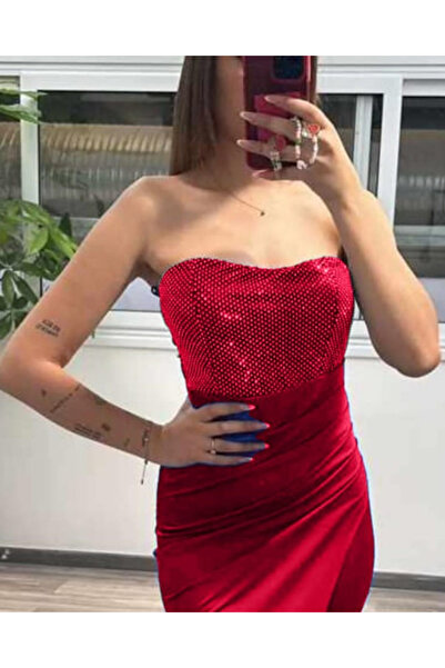 OEMN Satin evening dress with sequined bodice