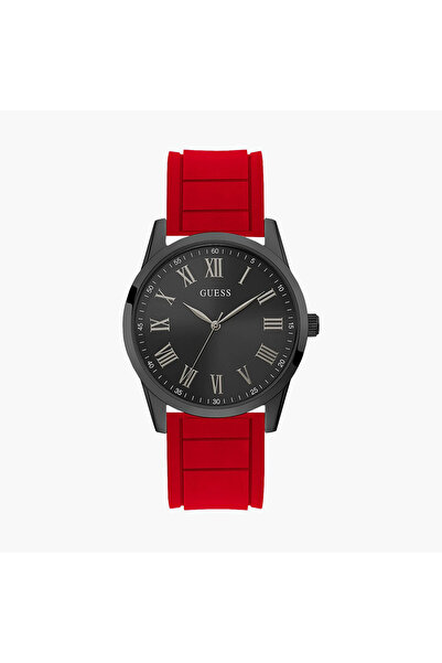 Guess ساعة يد رجالية حمراء تناظرية بسوار سيليكون - GW0362G4