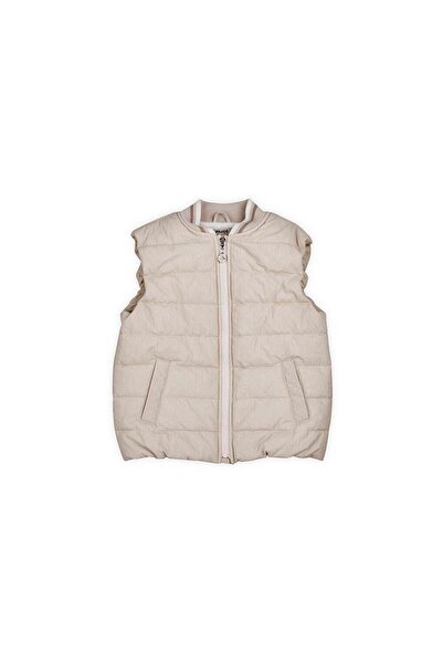 Panço Zippered Micro Beige Boy's Vest 2511Bk23001