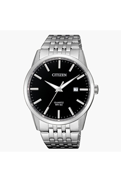 Citizen Quartz Men Black Dial Analog Watch with Silver Strap - BI5000-87E