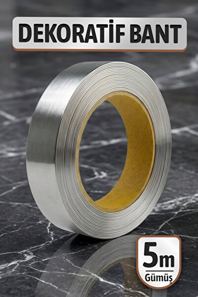 Badem10 Gümüş Renkli 5 Metre Metalik Dekorasyon Bandı Ev ve Mobilya Dekorasyo...
