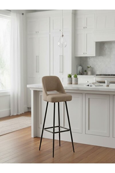 BEC13 Modern bar stool with a contemporary design - beige fabric seat and black metal legs