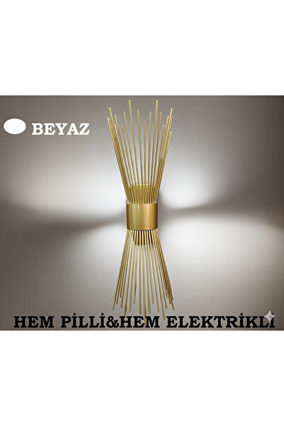 gaziantepavize Hem Elektrikli Hem Pilli Sarı Hisar Metal Günışığı Led Modern Dekoratif Duvar Aplik - Tek Adet
