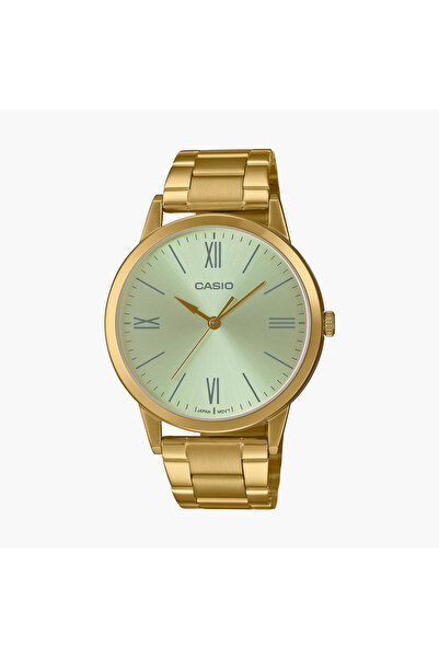 Casio ساعة رجالية ذهبية اللون، تناظرية، بسوار من الفولاذ المقاوم للصدأ | MTP-...