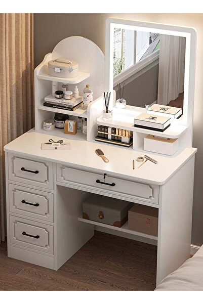 sharpdo Modern Minimalist Dressing Table for Bedroom with LED Mirror and Drawer Storage 80*40*137CM