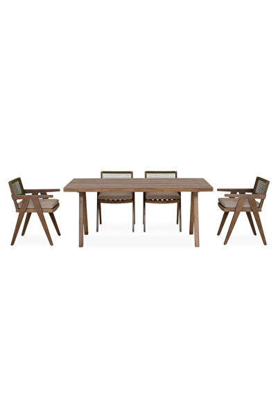 Maison Mex Set 4 scaune si masa dreptunghiulara grădină/terasă, PERTH, natur/...