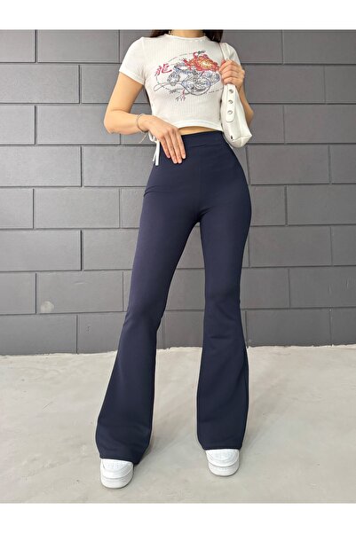 VAJESTO Women's Navy Blue Flexible Flared Leggings Trousers