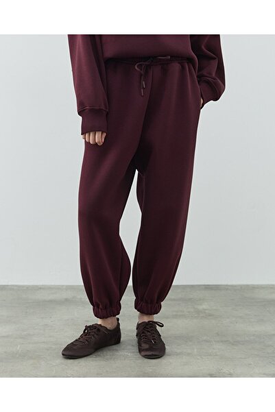 Aybikestil Şardonlu Üç İplik Paçası Lastikli Jogger Eşofman Altı Bordo
