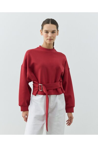 Aybikestil Premium Doubleface Kemerli Mini Sweat Kırmızı