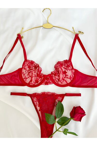 kiari Set de lenjerie intimă cu sutien fără bretele și tanga, cu model de flo...