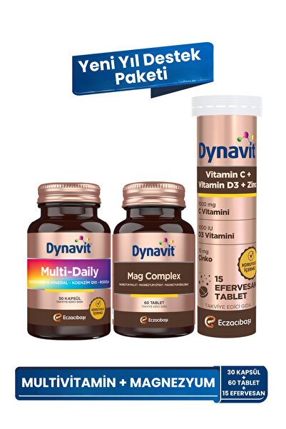 Dynavit MultiDaily + Mag Complex + Vitamin C Vitamin D3 Çinko 15 Efervesan – Yeni Yıl Destek Paketi