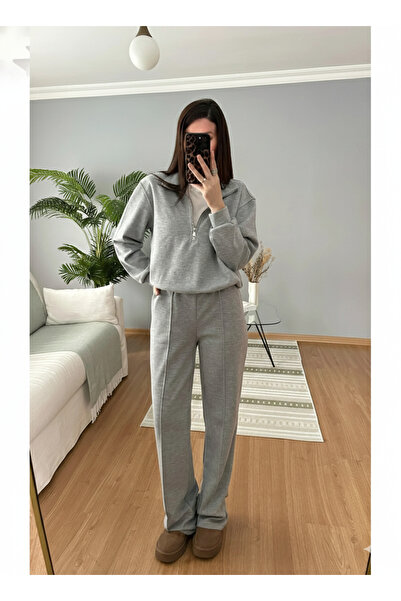 My Blog Graues T-Shirt-Trainingsanzug-Set mit elastischem Bund - 0740