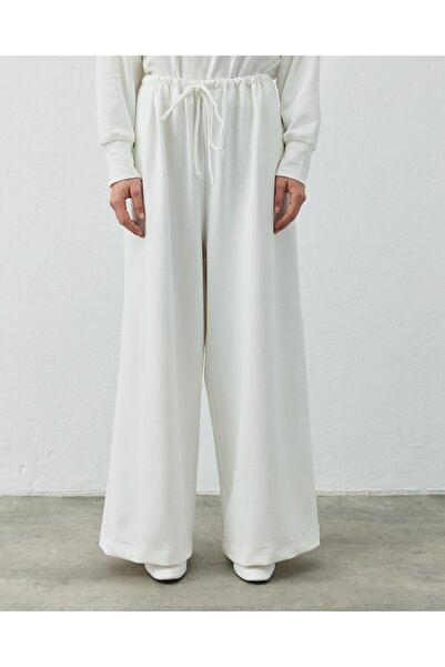 Aybikestil Fitilli Diagonal Wide Leg Pantolon Ekru