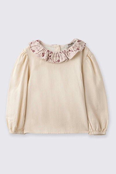 Panço Ecru Girl's Blouse with Ruffled Collar 2521Gb57009