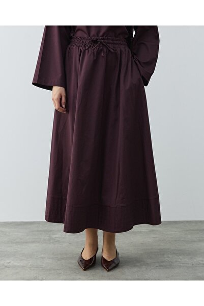 Aybikestil Gabardin Nervür Detaylı Cepli Font Etek Mürdüm