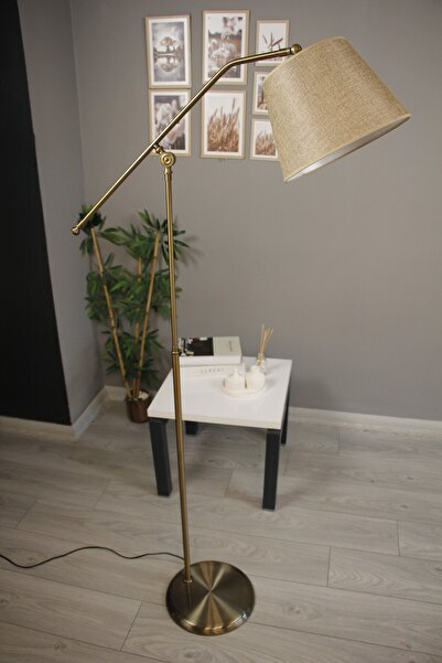 Bamyum Cotella Koyu Bej Kumaş Dokulu Eskitme F Kol Gövde Lambader Modern Deko...