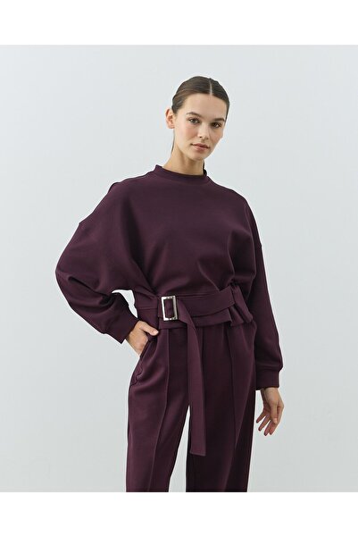 Aybikestil Premium Doubleface Kemerli Mini Sweat Mürdüm