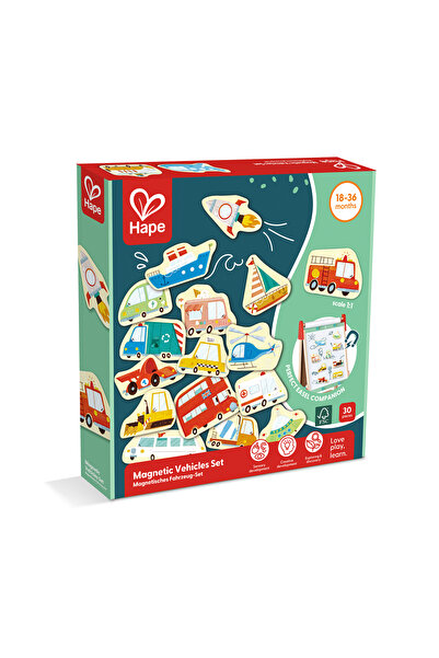 Hape Детска дървена играчка - Магнитни превозни средства (30 броя)