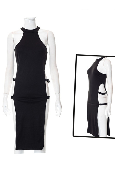 JInsh Sexy Women's Elastic Pullover Sleeveless Dress Lingerie Hollow Side Slit Dress High Waist