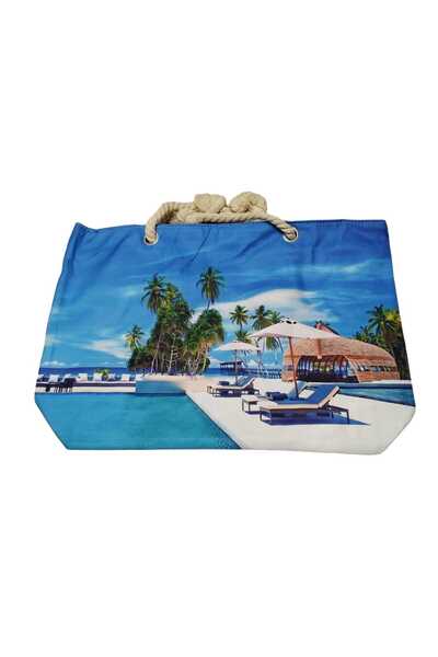 Produse.Top Geanta dama de plaja din material textil cu imprimeu sezon estiva...